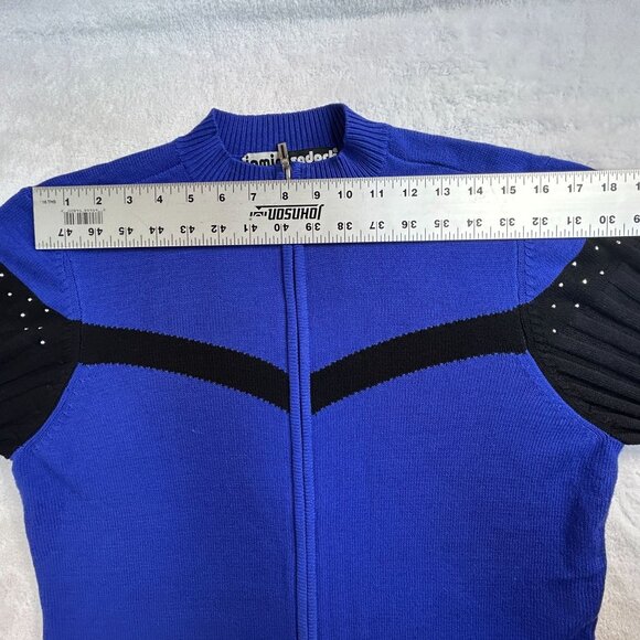 Jamie Sadock Womens Blue Black Ribbed Zip-Up Sweater Large Embellished Detail - Picture 5 of 7